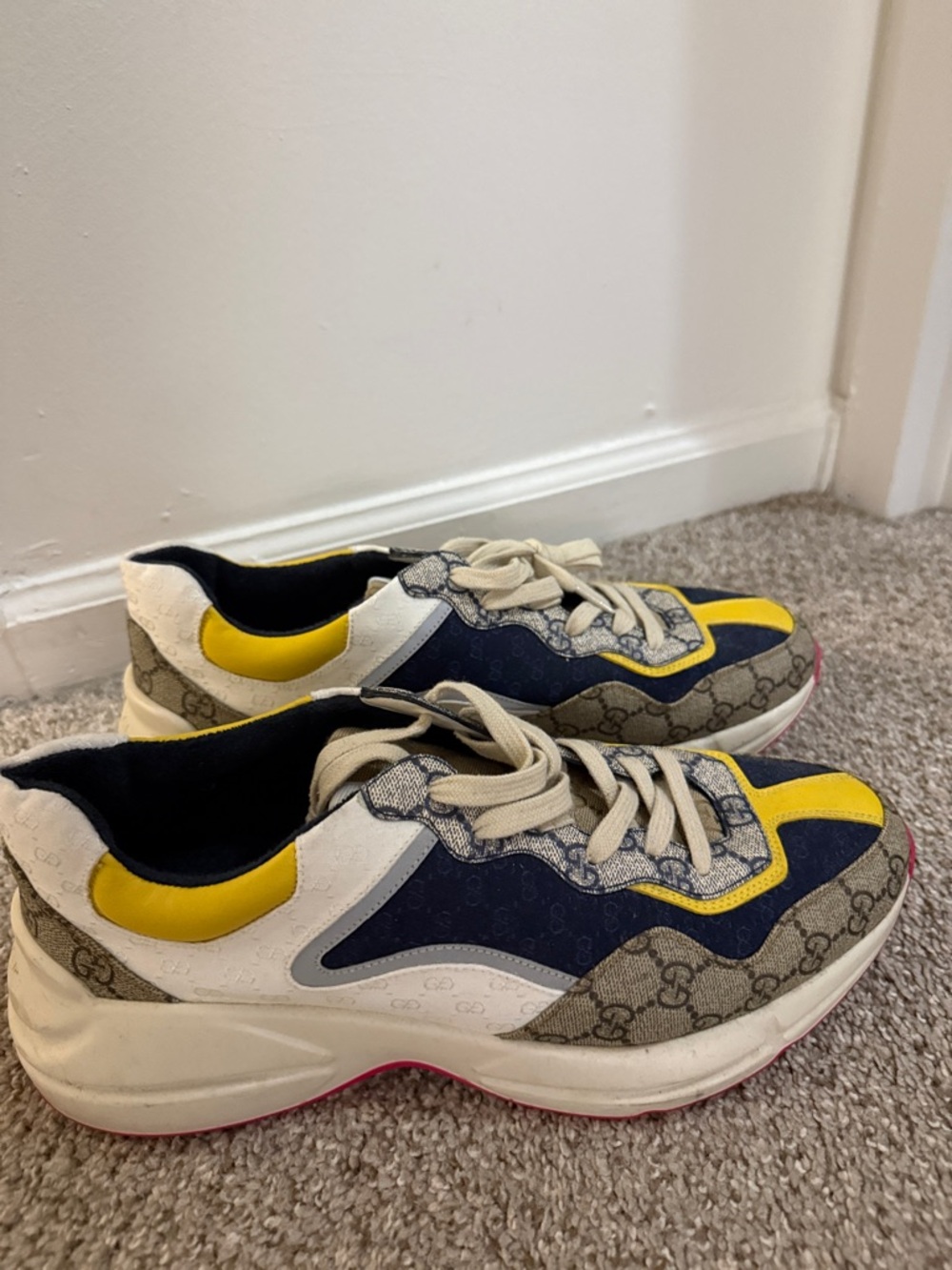 Gucci GG Canvas Sneakers with Navy and Yellow Accents - Picture 3 of 5